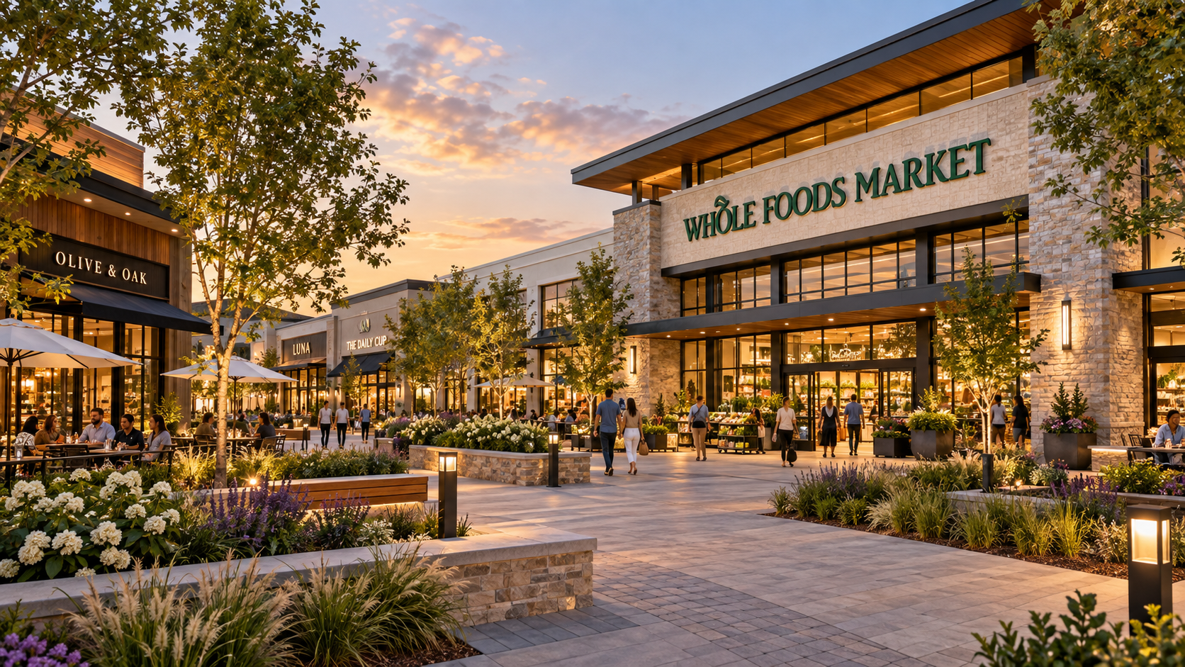 Concept visualization of a premium Whole Foods Market anchored lifestyle center